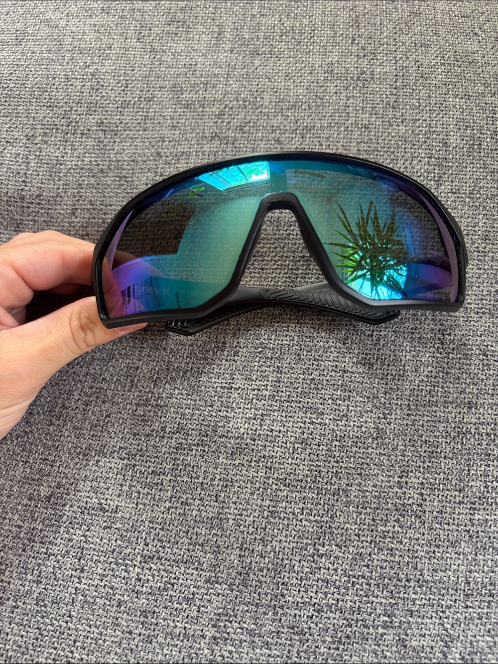 Sport Shield Sunglasses with Blue Mirror Lens
